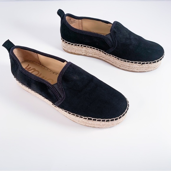 Sam Edelman Carrin Espadrille Platform Flats in Black Suede Leather Size 7 - Picture 5 of 15
